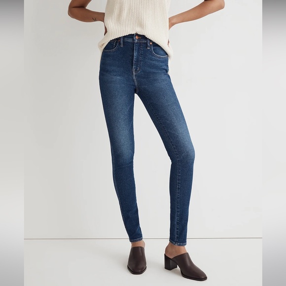 Madewell 10” high rise skinny Dark Denim Jeans with Raw hem size 25 - Picture 2 of 13